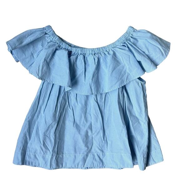 $225 Anine Bing Ruffle Striped Blue & White Off The Shoulder Top - L - Picture 3 of 6